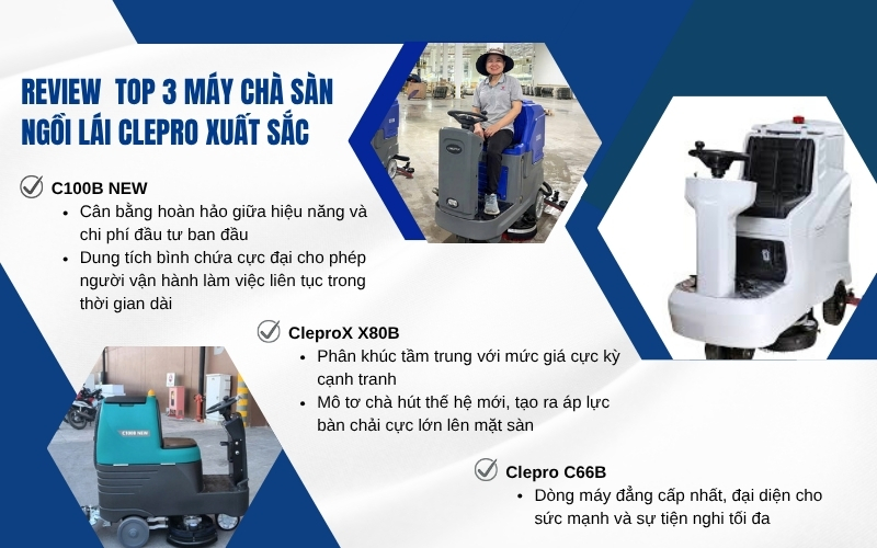 Review chi tiết Top 3 máy chà sàn ngồi lái Clepro xuất sắc nhất