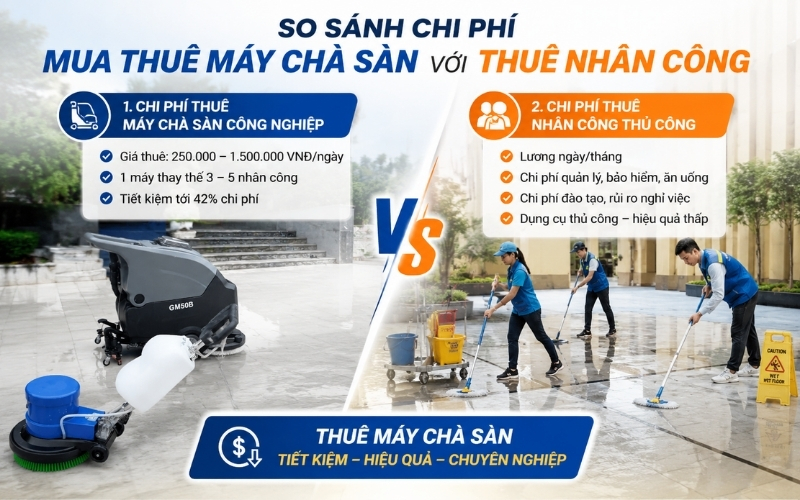 So sánh chi phí mua thuê máy chà sàn với thuê nhân công