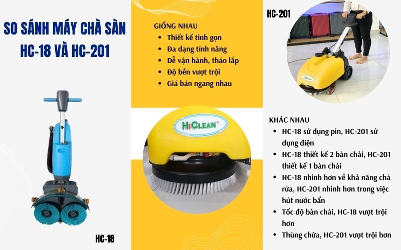So sánh máy chà sàn HC-18 và HC-201