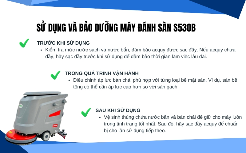 Sử dụng và bảo dưỡng máy đánh sàn S530B