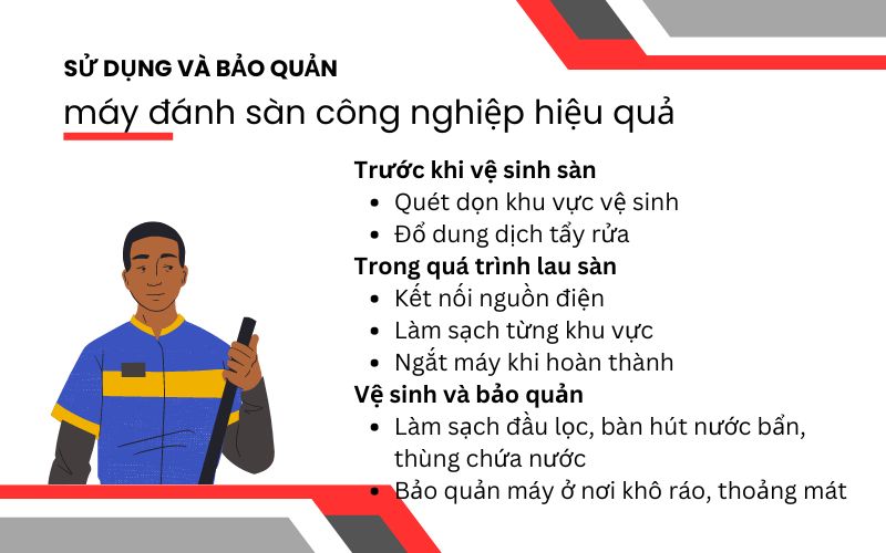 Sử dụng và bảo quản máy đánh sàn công nghiệp hiệu quả