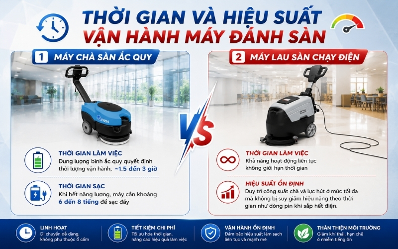Thời gian và hiệu suất vận hành máy đánh sàn