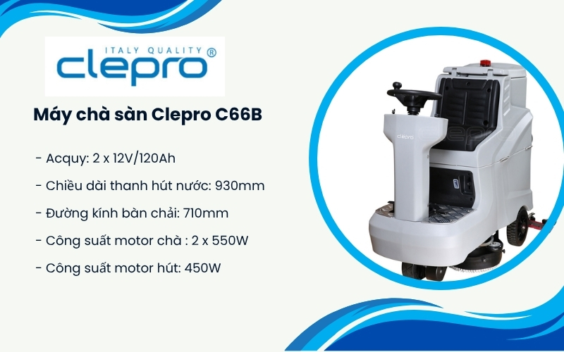 Thông số kĩ thuật máy chà sàn Clepro C66B
