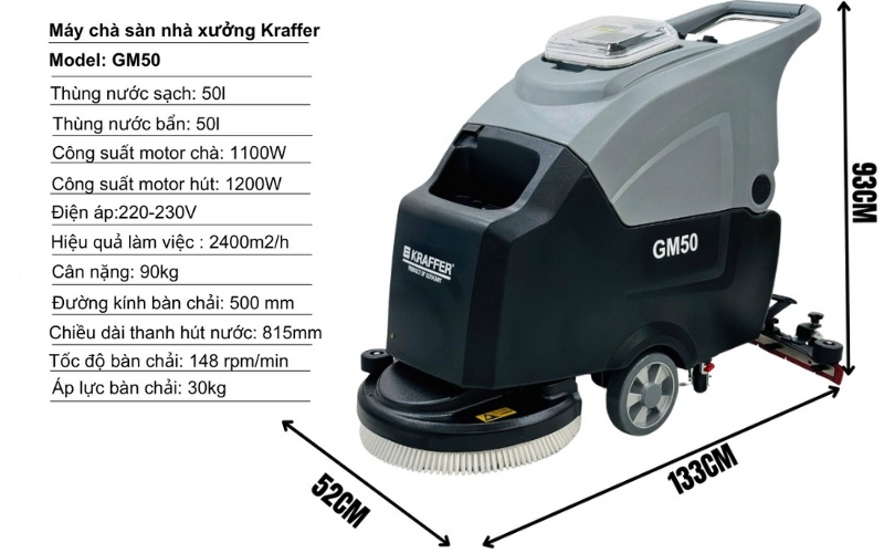 Thông số kĩ thuật máy chà sàn nhà xưởng GM-50