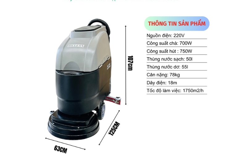 Thông số kĩ thuật Máy chà sàn liên hợp Hiclean HC 550