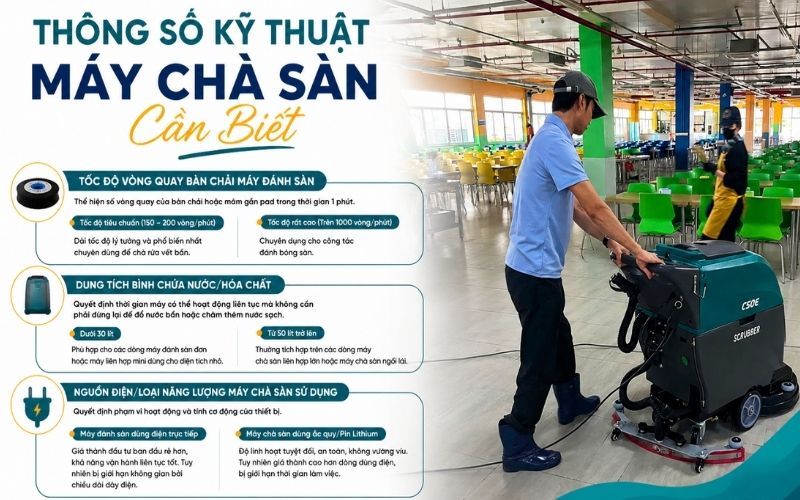 Thông số kỹ thuật Máy Chà Sàn Cần Biết