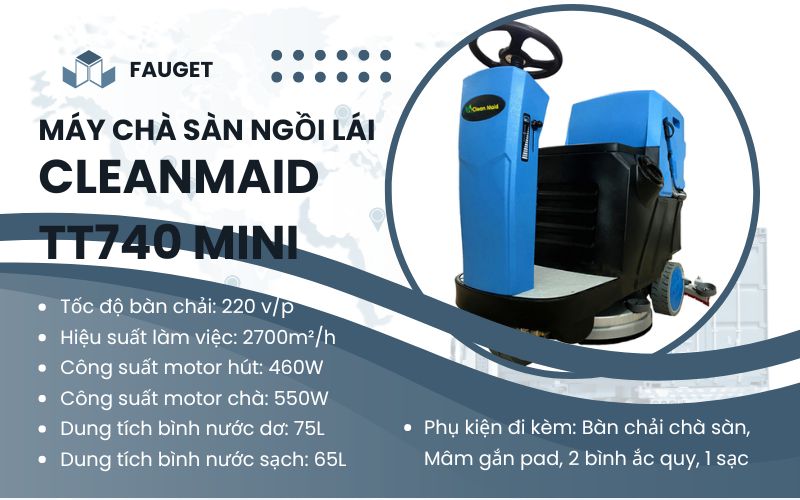Máy chà sàn liên hợp ngồi lái CleanMaid TT740 MINI 