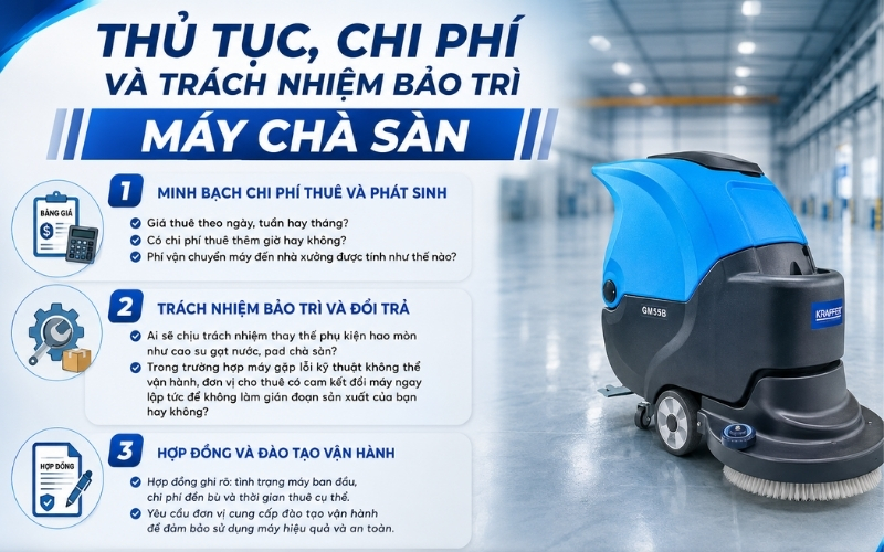 Thủ tục, chi phí và trách nhiệm bảo trì máy chà sàn