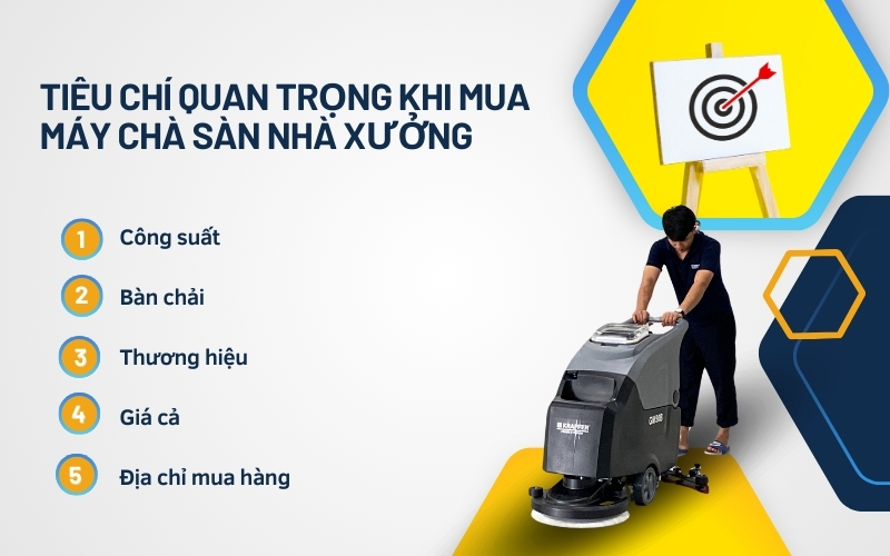 Tiêu chí quan trọng khi mua máy chà sàn nhà xưởng