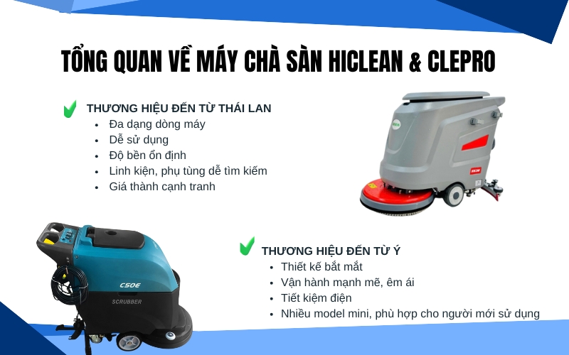 Tổng quan về máy chà sàn Hiclean và Clepro