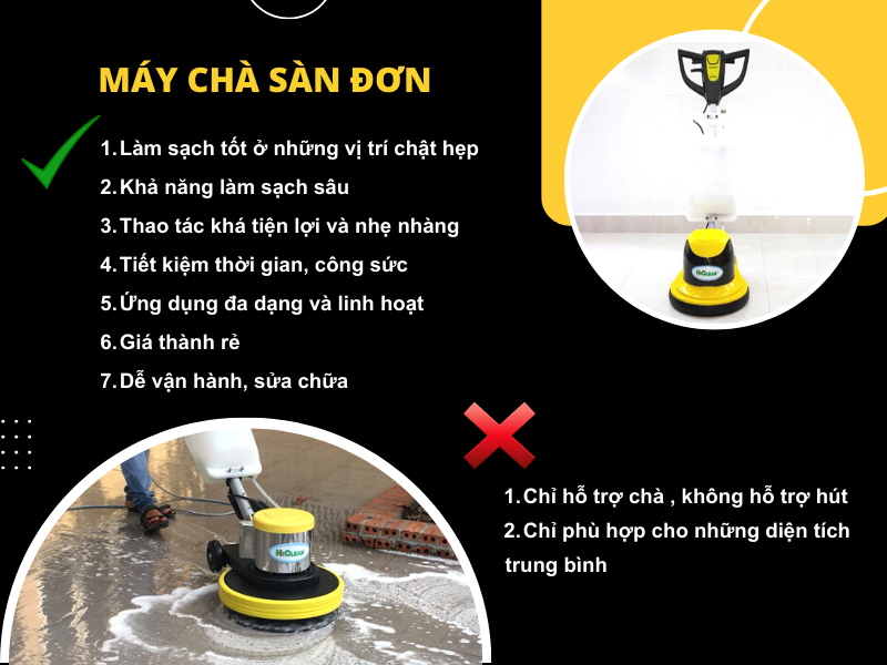 Điểm mạnh và hạn chế của dòng máy chà sàn đơn