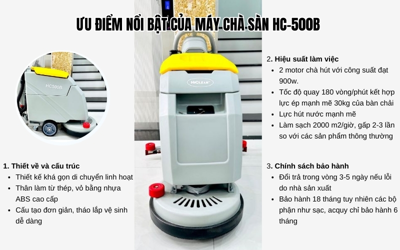 Ưu điểm nổi bật của máy chà sàn HC-500B