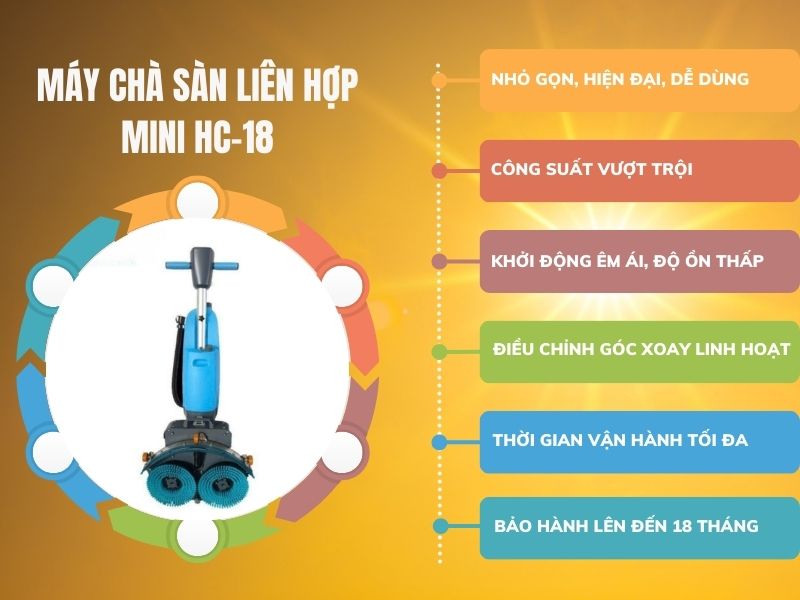Máy chà sàn HC-18 là dòng máy chà sàn liên hợp mini