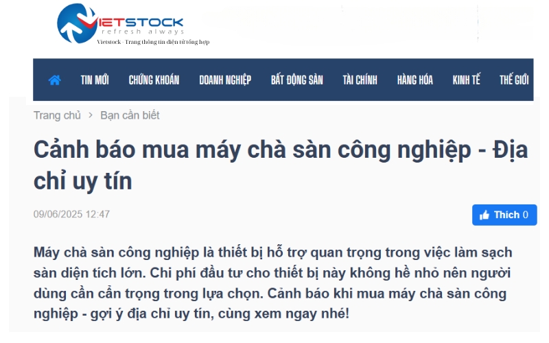 Vietstock.vn|Cảnh báo khi mua máy chà sàn công nghiệp