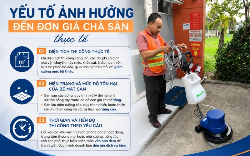 Yếu tố ảnh hưởng đến đơn giá chà sàn thực tế