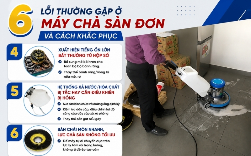 lỗi thường gặp ở máy chà sàn đơn và cách khắc phục