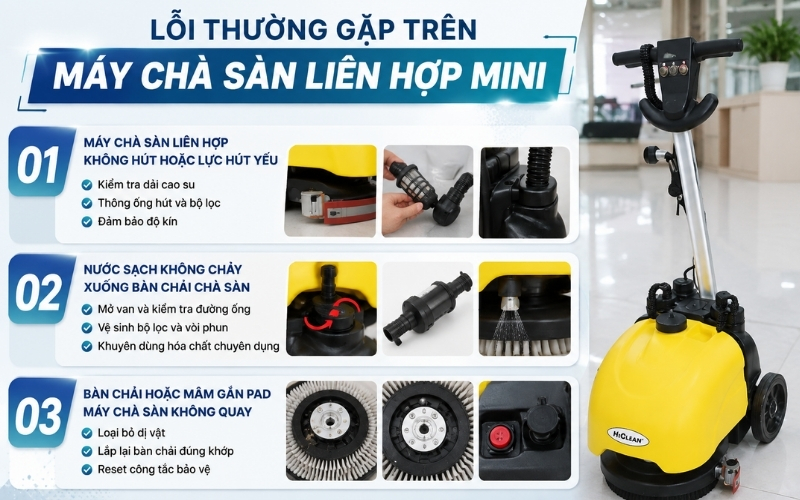 5 lỗi thường gặp trên máy chà sàn liên hợp mini