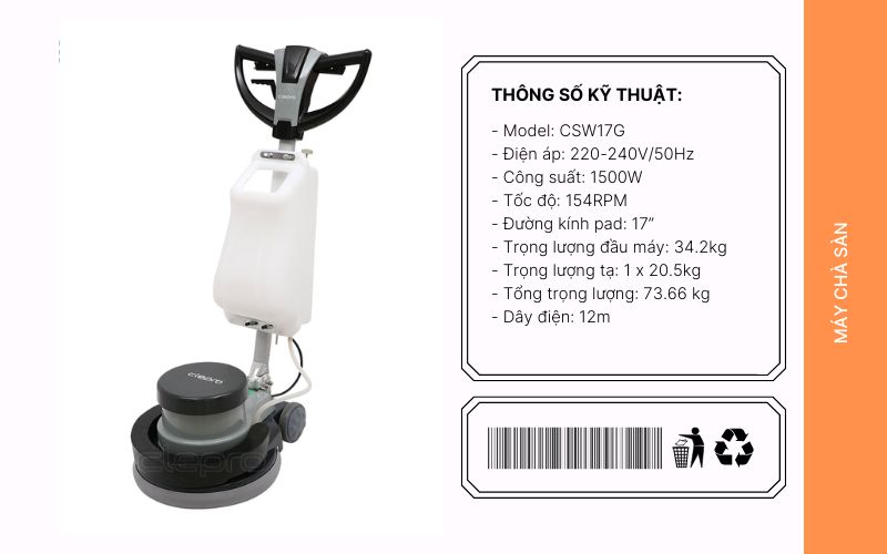 Những tính năng của máy chà sàn tạ ClePro CSW17G