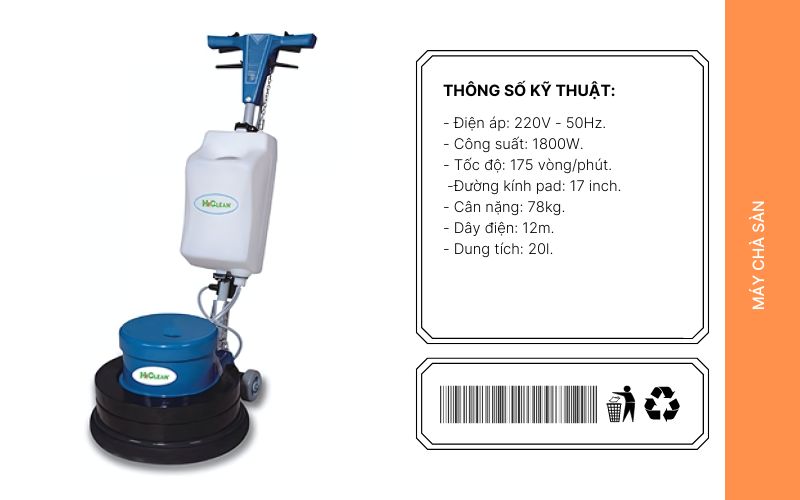 Thông số kỹ thuật Máy chà sàn tạ HiClean HC 17