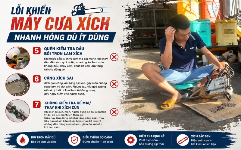 7 lỗi khiến máy cưa xích nhanh hỏng dù ít dùng