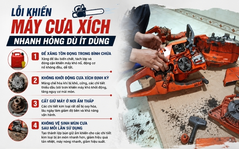 7 lỗi khiến máy cưa xích nhanh hỏng dù ít dùng