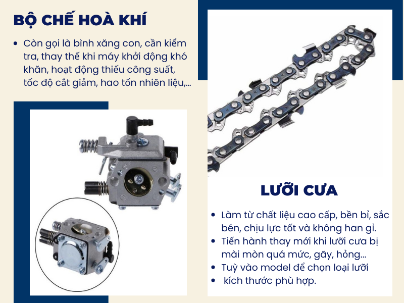 Bộ chế hoà khí, lưỡi cưa máy cưa xích