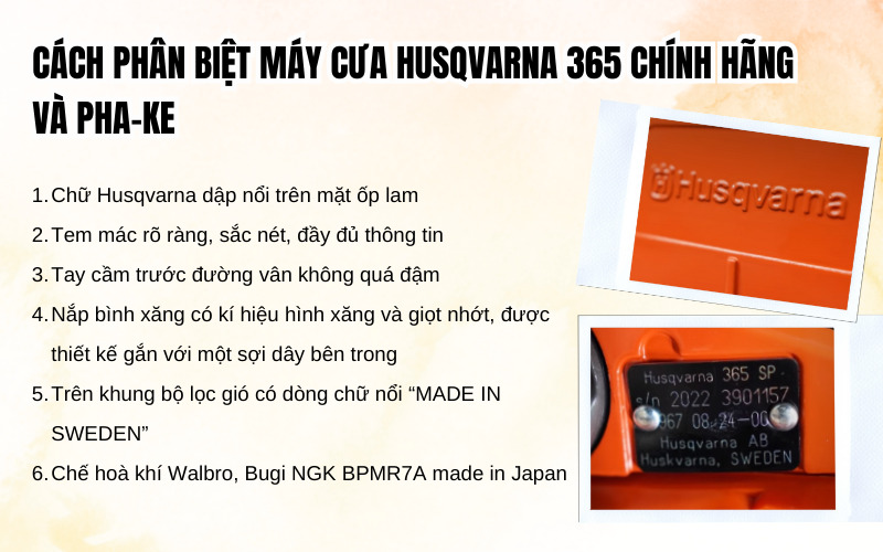 Các cách phân biệt máy cưa Husqvarna 365 chính hãng và pha-ke