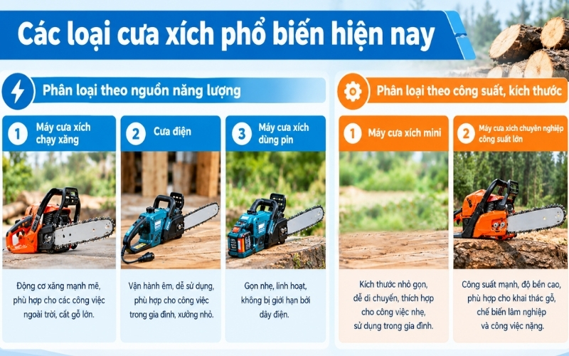 Các loại cưa xích phổ biến hiện nay