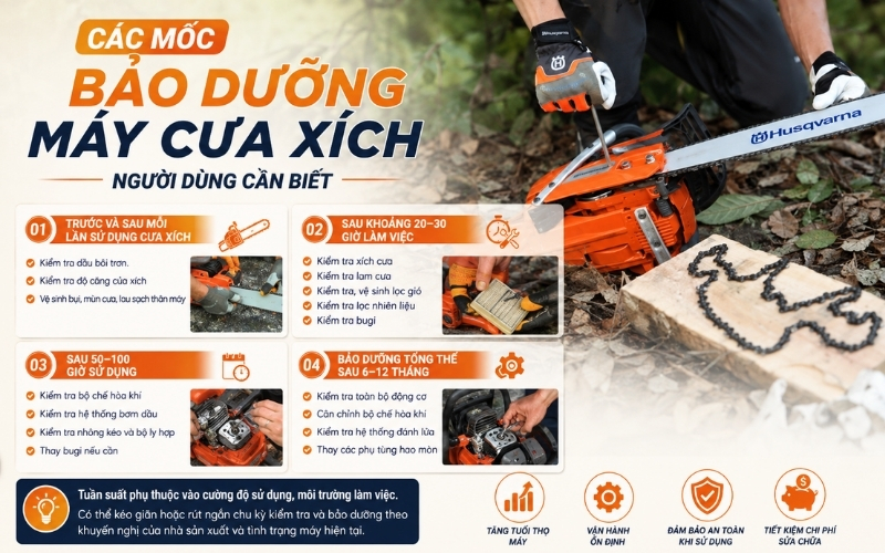 Các mốc bảo dưỡng máy cưa xích người dùng cần biết