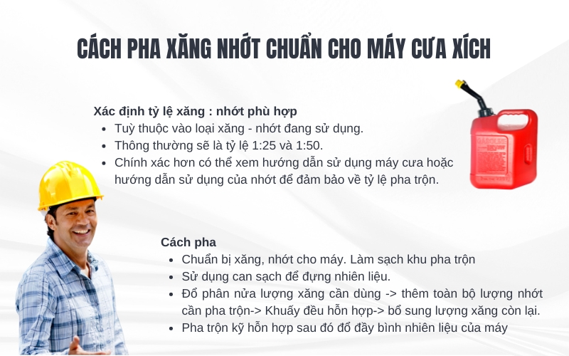 Cách pha xăng nhớt chuẩn cho may cua xich