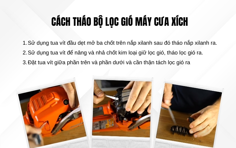 Cách tháo bộ lọc gió máy cưa xích