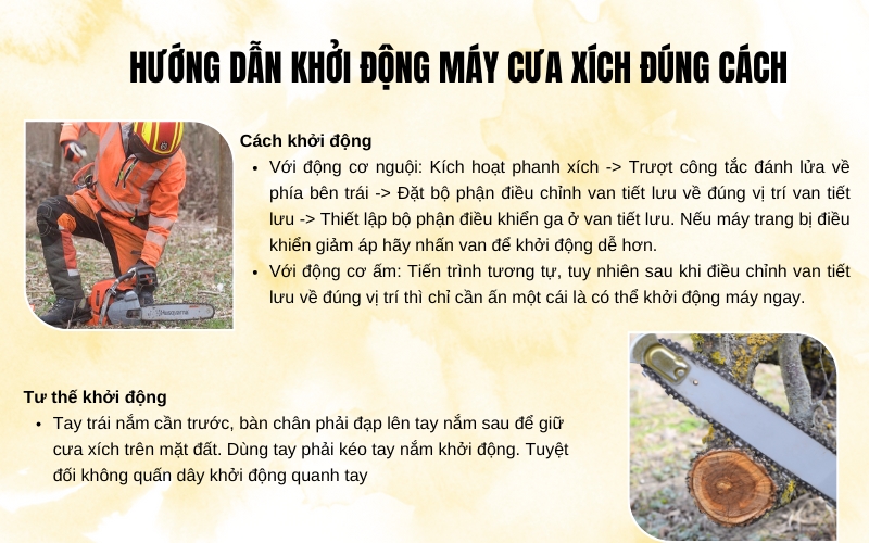 Hướng dẫn khởi động may cua xich đúng cách