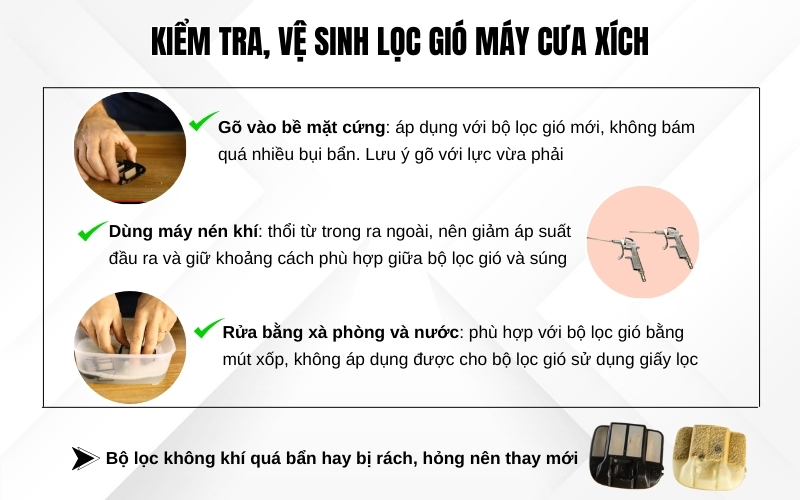 Kiểm tra, vệ sinh lọc gió cưa xích