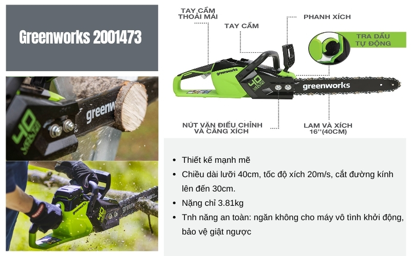 Máy cưa gỗ chạy bằng pin Greenworks 2001473