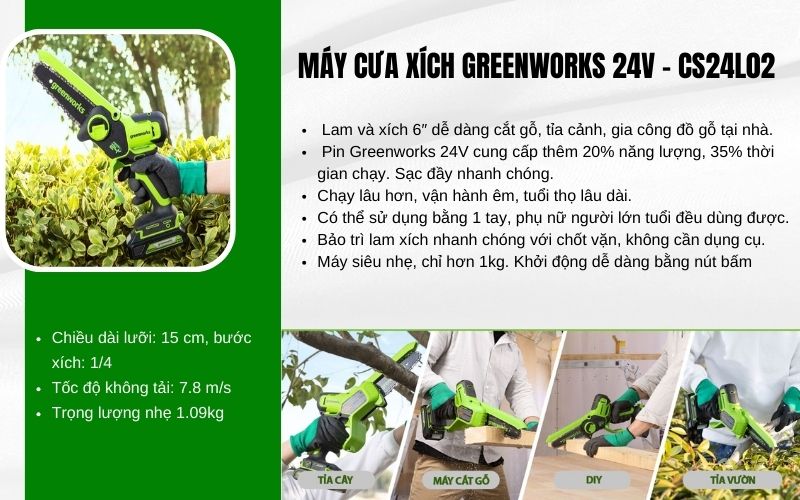 Máy cưa xích Greenworks 24V – CS24L02