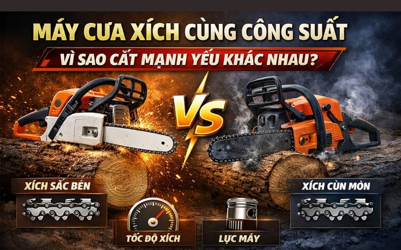 Máy cưa xích cùng công suất vì sao cắt mạnh yếu khác nhau