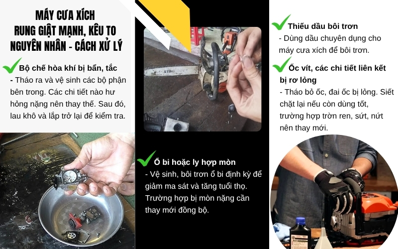 Máy cưa xích rung giật mạnh, kêu to - nguyên nhân và cách xử lý