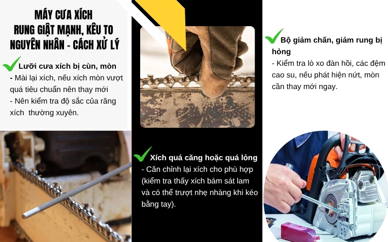 Máy cưa xích rung giật mạnh, kêu to - nguyên nhân và cách xử lý