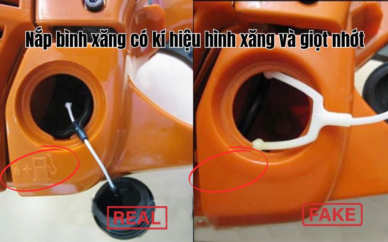 Nắp bình xăng có kí hiệu hình xăng và giọt nhớt