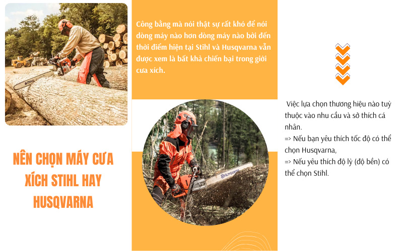 Nên chọn máy cưa xích Stihl hay Husqvarna