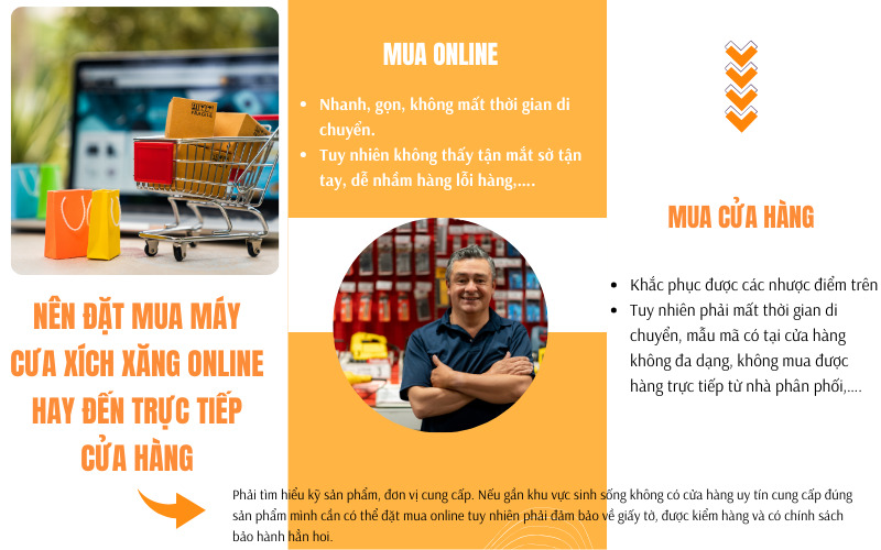 Nên đặt mua máy cưa xích chạy xăng online hay đến trực tiếp cửa hàng