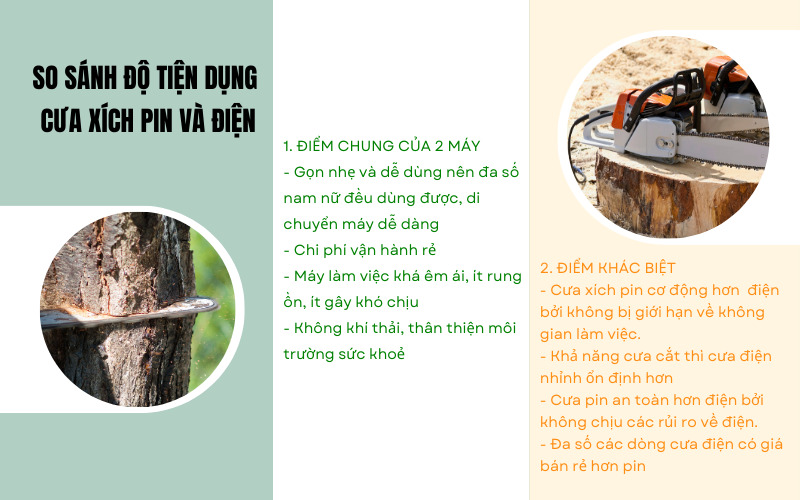 So sánh về độ tiện dụng của máy cưa xích dùng pin và điện