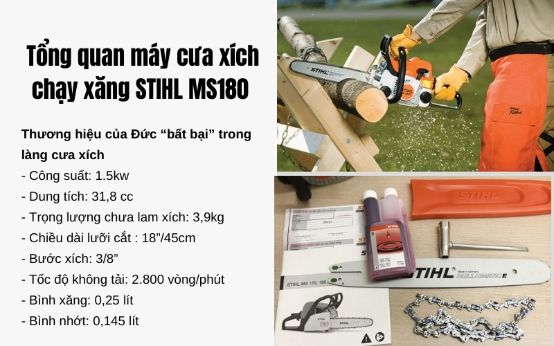 Tổng quan máy cưa xích chạy xăng STIHL MS180
