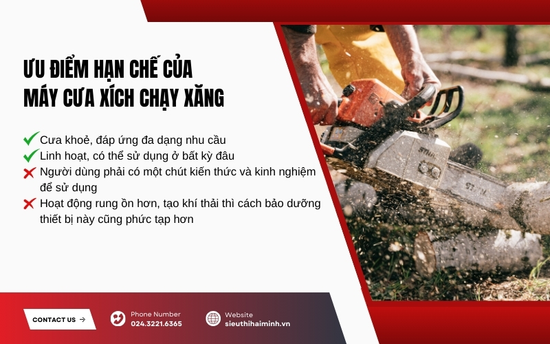 Ưu điểm hạn chế của máy cưa xích chạy xăng
