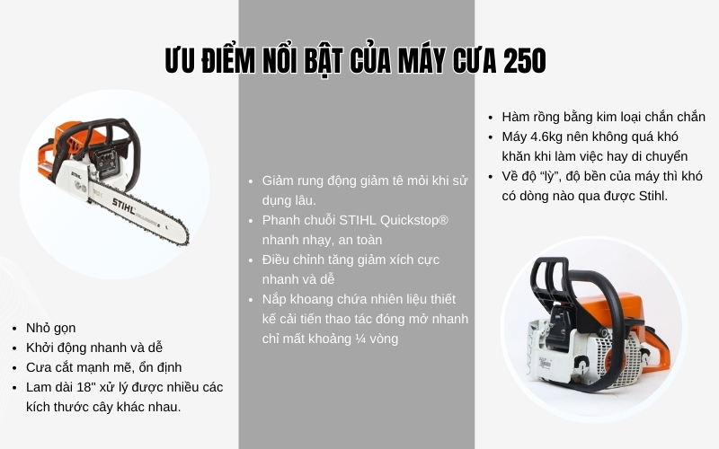 Ưu điểm nổi bật của máy cưa 250