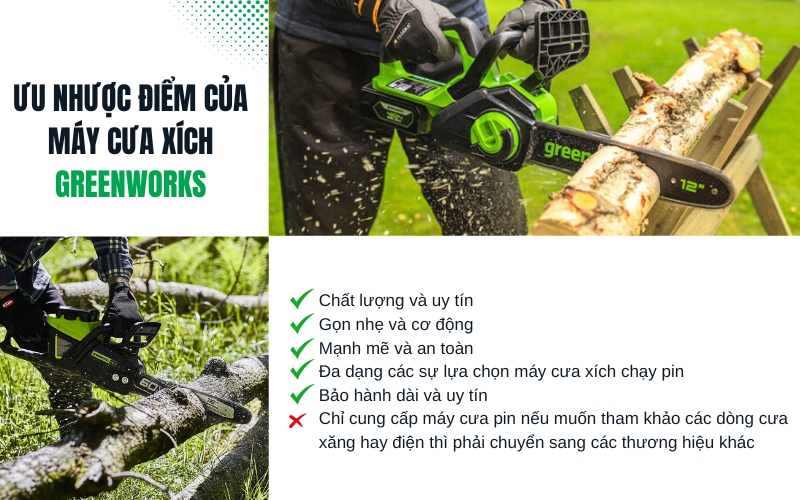 Ưu nhược điểm của máy cưa xích Greenworks