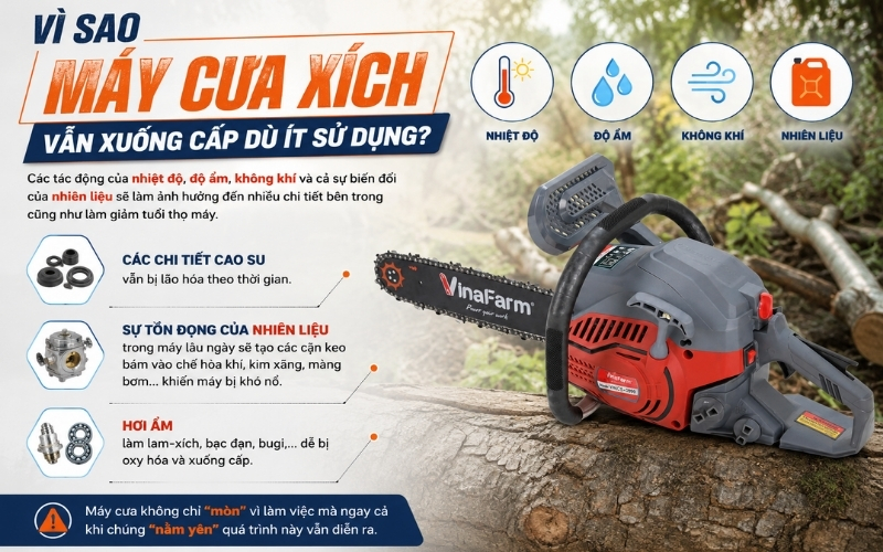 Vì sao máy cưa xích vẫn xuống cấp dù ít sử dụng
