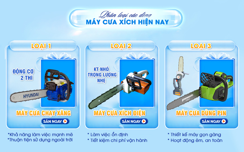 các dòng máy cưa cây hiện nay