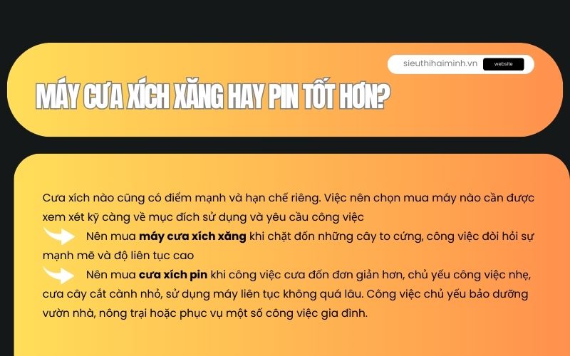 máy cưa xích xăng hay pin tốt hơn