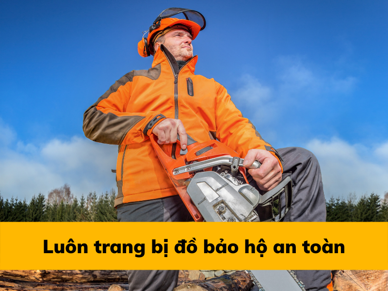 Mang đồ bảo hộ khi sử dụng máy cưa xích
